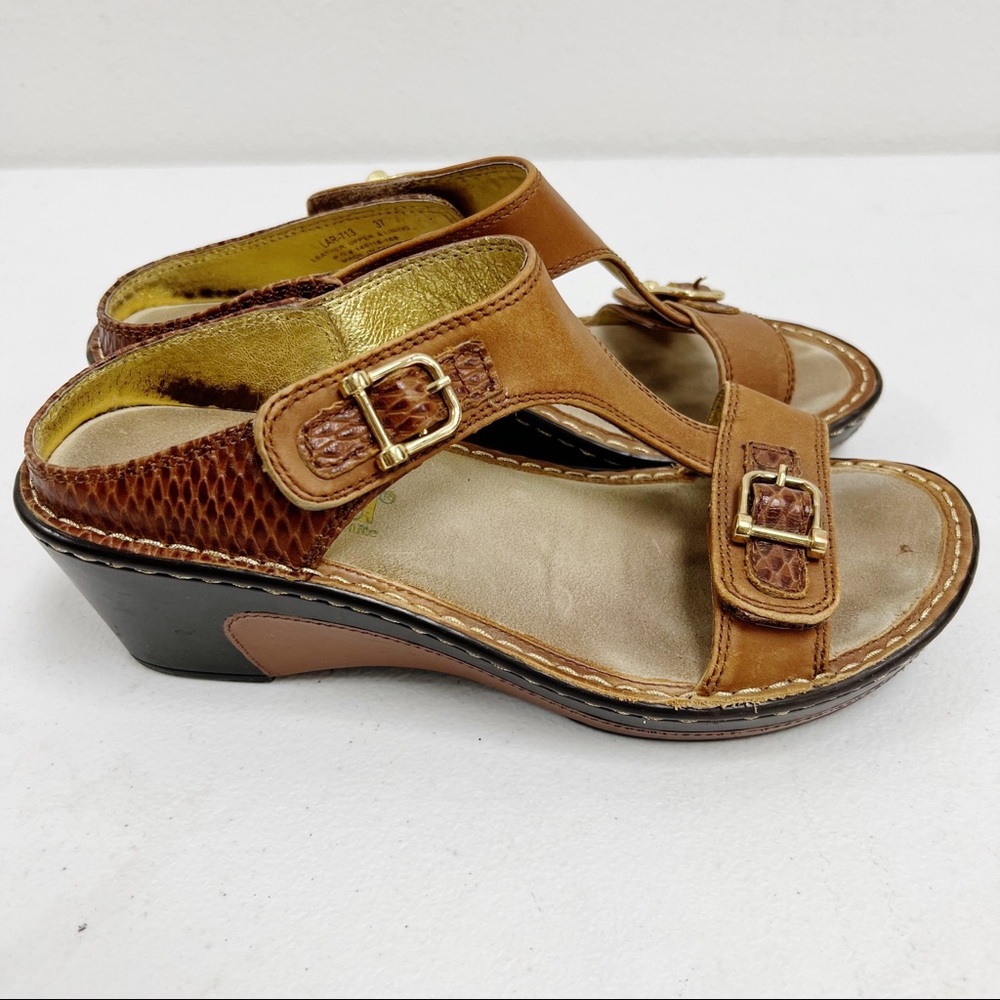 Alegria Lara Snake skin Tan Wedge Sandals